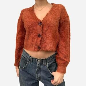 Fuzzy burnt orange cardigan